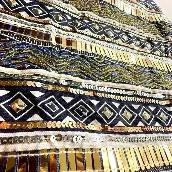 TWIK by SIMONS GOLDEN SHINNY FESTIVE MINI SKIRT  SIDE ZIPPER SIZE S - Picture 2 of 9